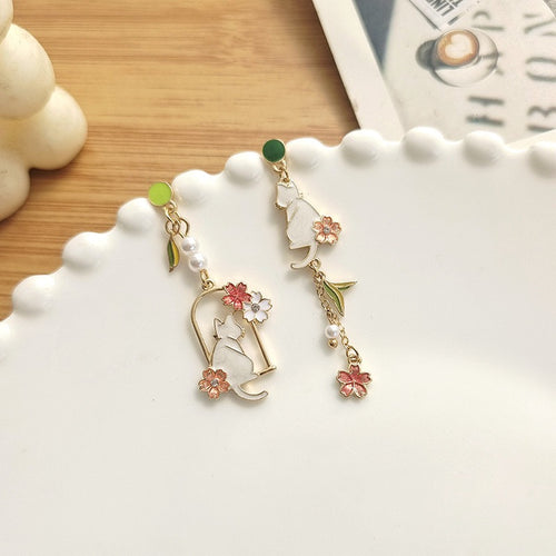 Cat in the Flower Wreath Earrings