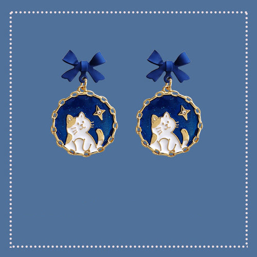 Cat with Star Earrings