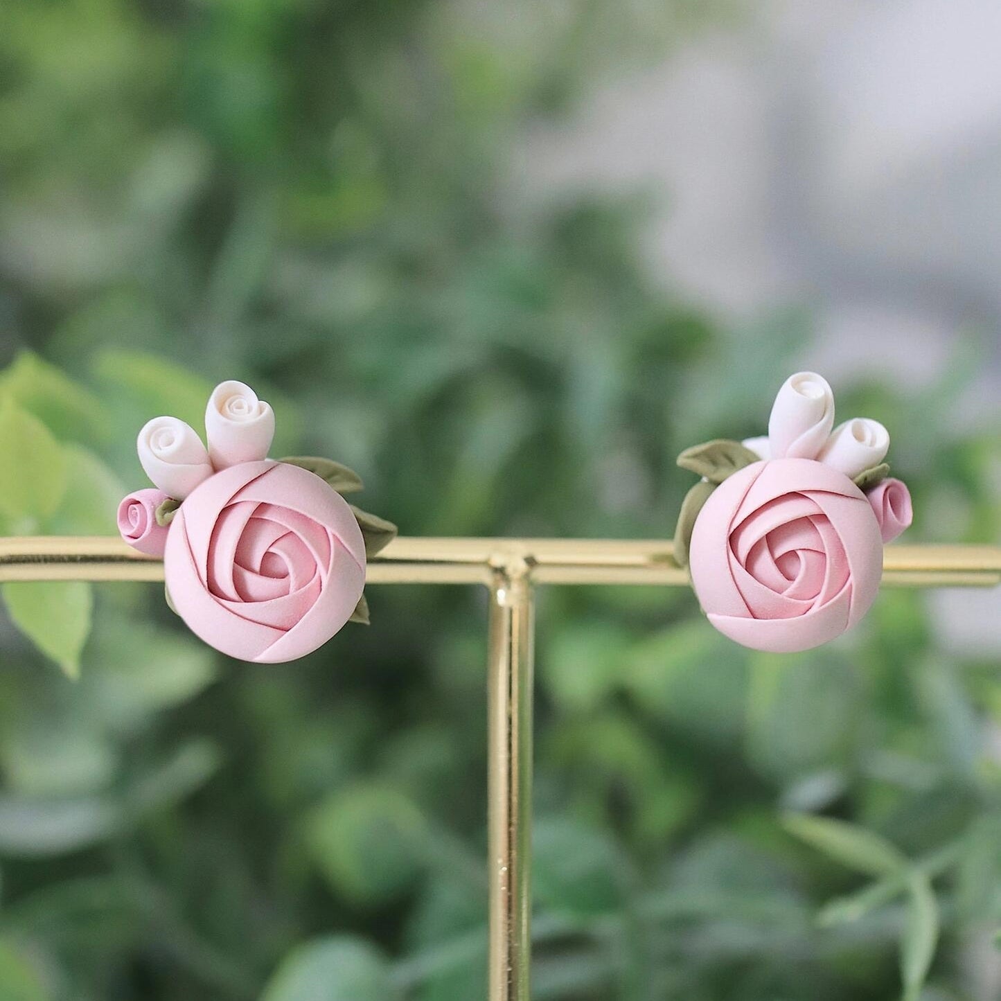 Handmade Clay Earrings - Pink Rose