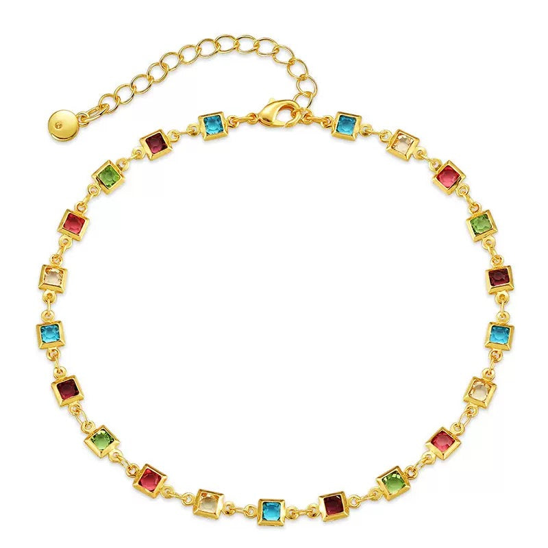 Dainty Rainbow Diamond Anklet