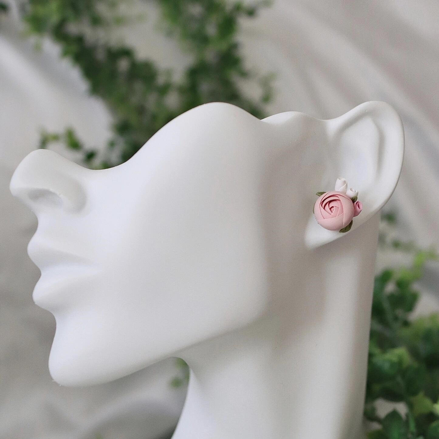 Handmade Clay Earrings - Pink Rose