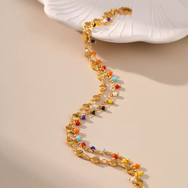 Double layer Rainbow Diamond Anklet