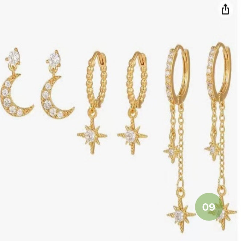 Moon and Star Hoop Earring Set