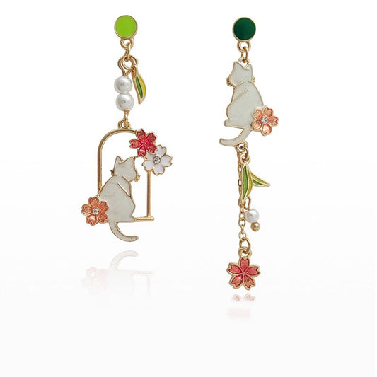 Cat in the Flower Wreath Earrings