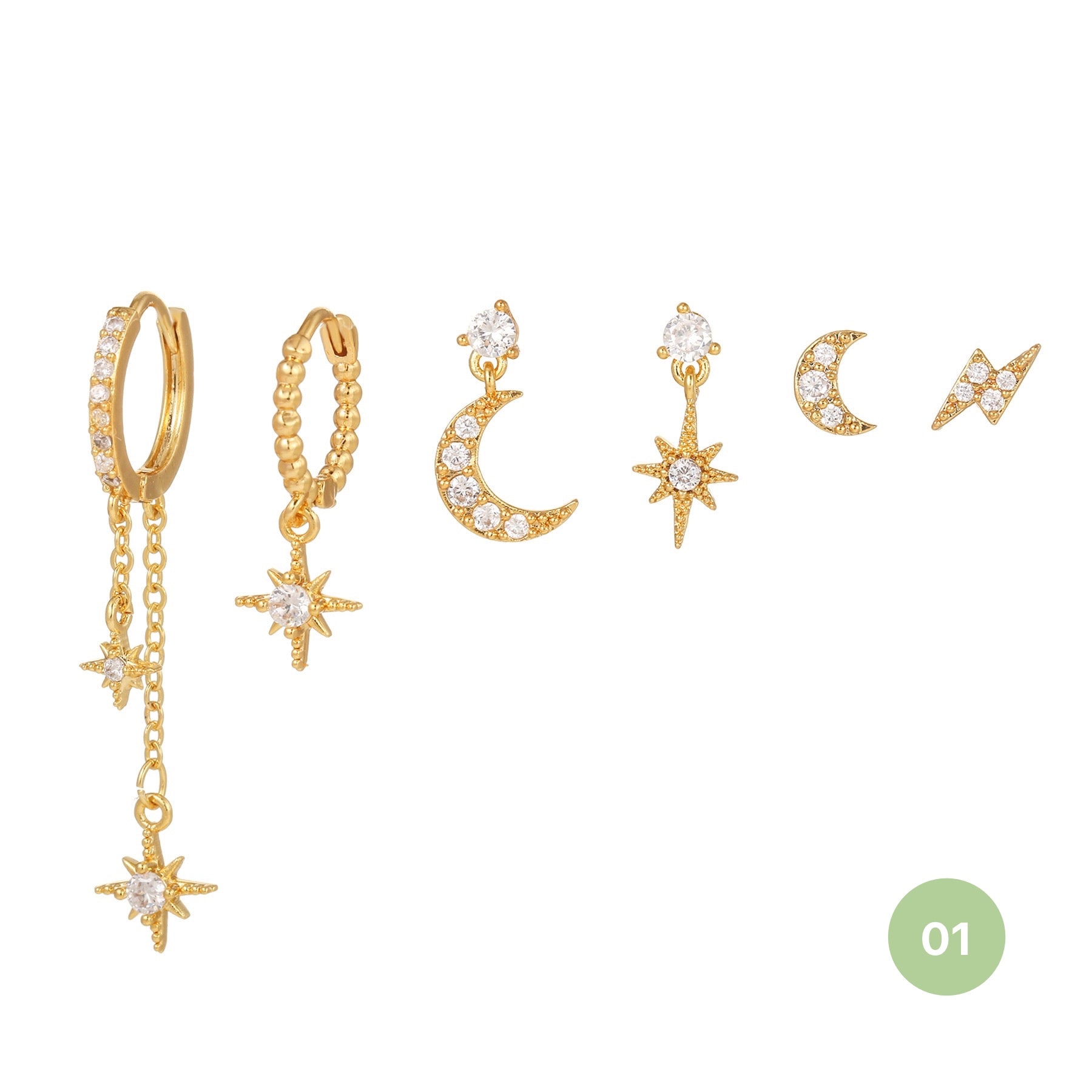 Moon and Star Hoop Earring Set