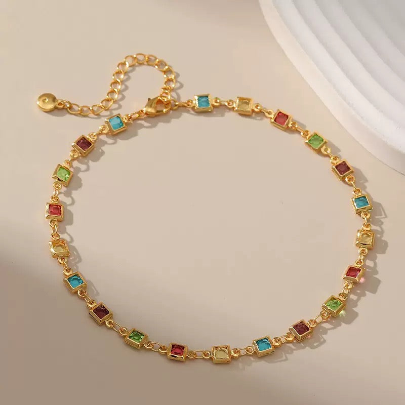 Dainty Rainbow Diamond Anklet