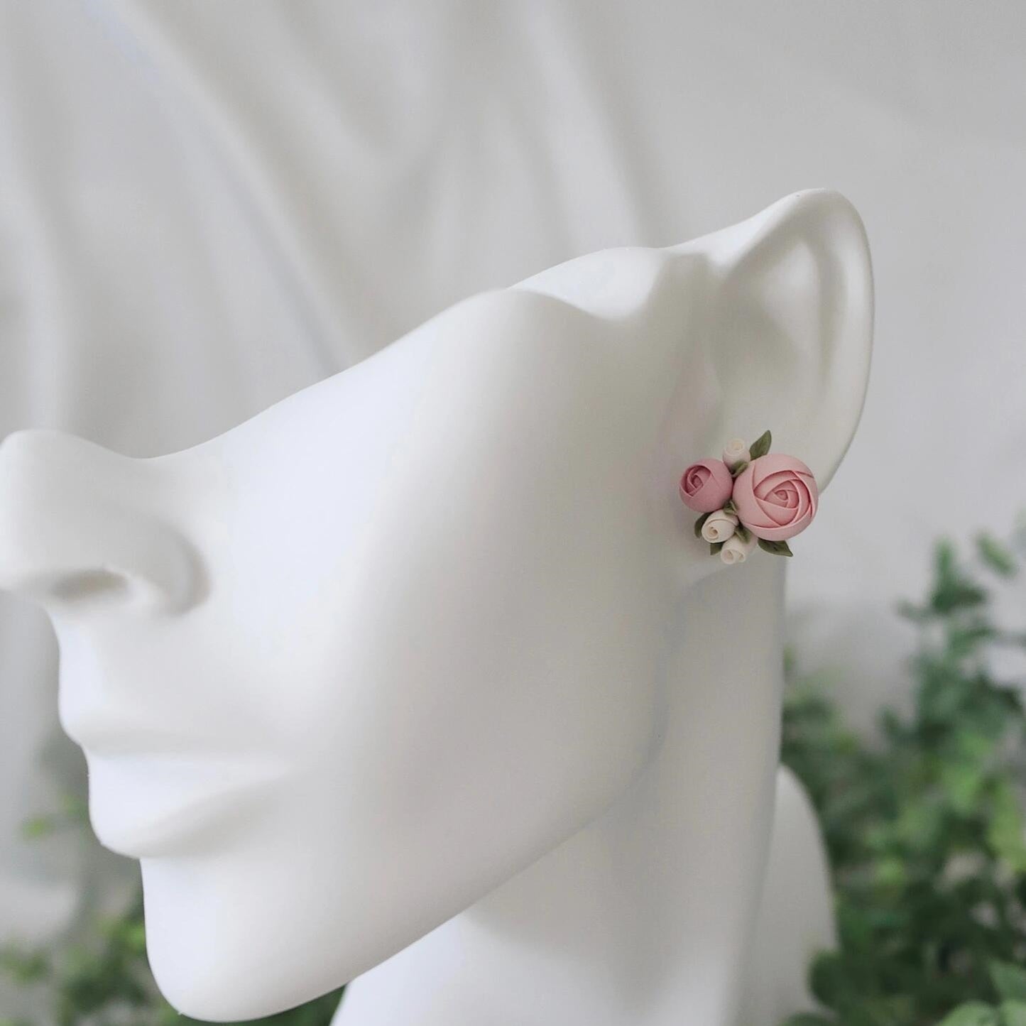 Handmade Clay Earrings - Pink Rose