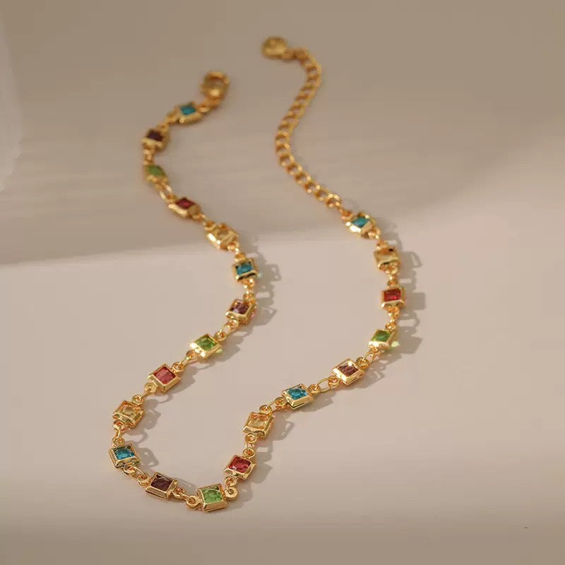 Dainty Rainbow Diamond Anklet