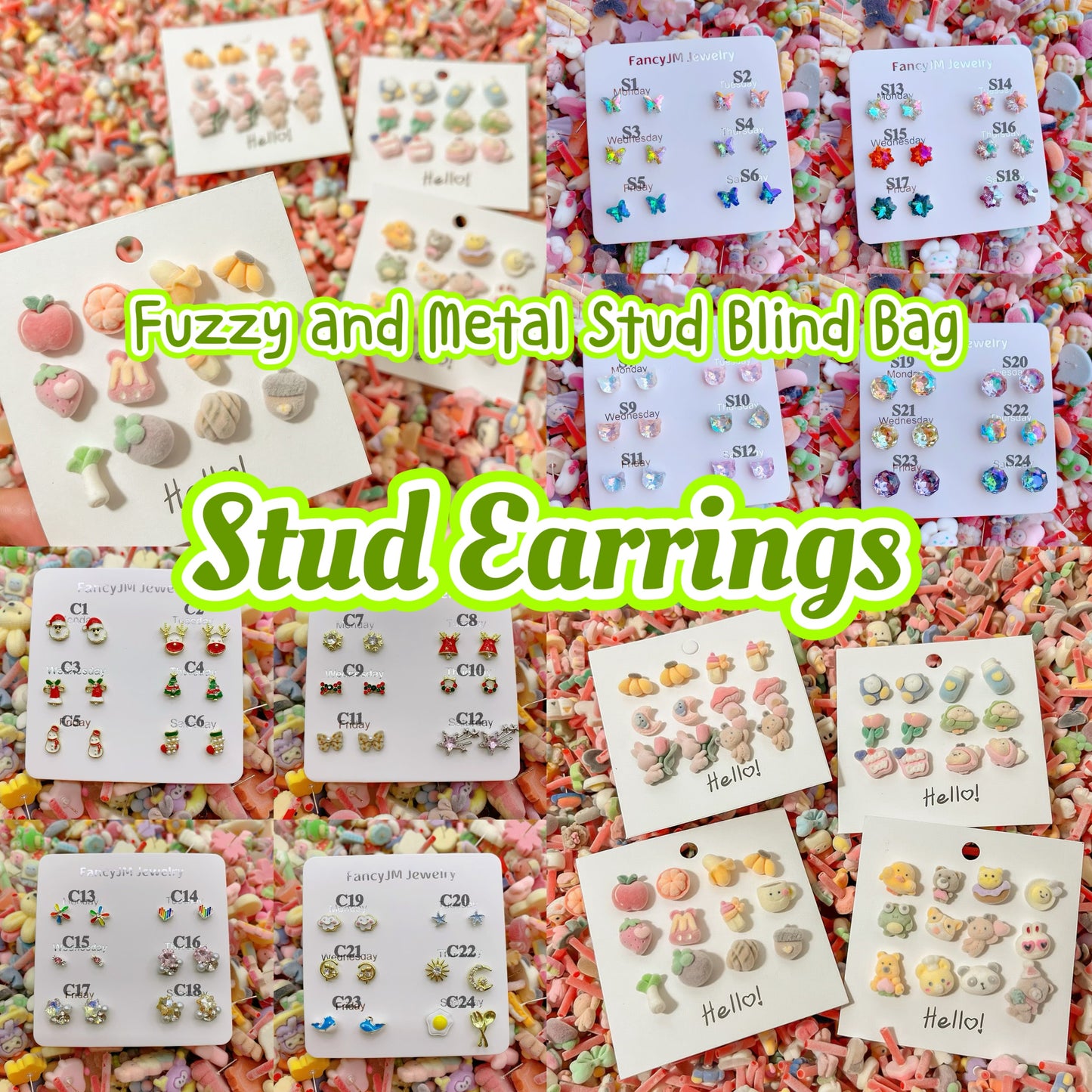 Fuzzy and Metal Studs Earrings- Blind Bag