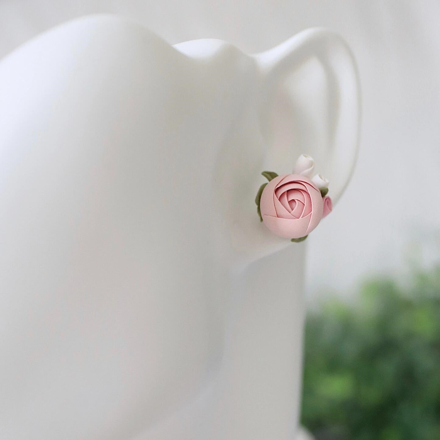 Handmade Clay Earrings - Pink Rose