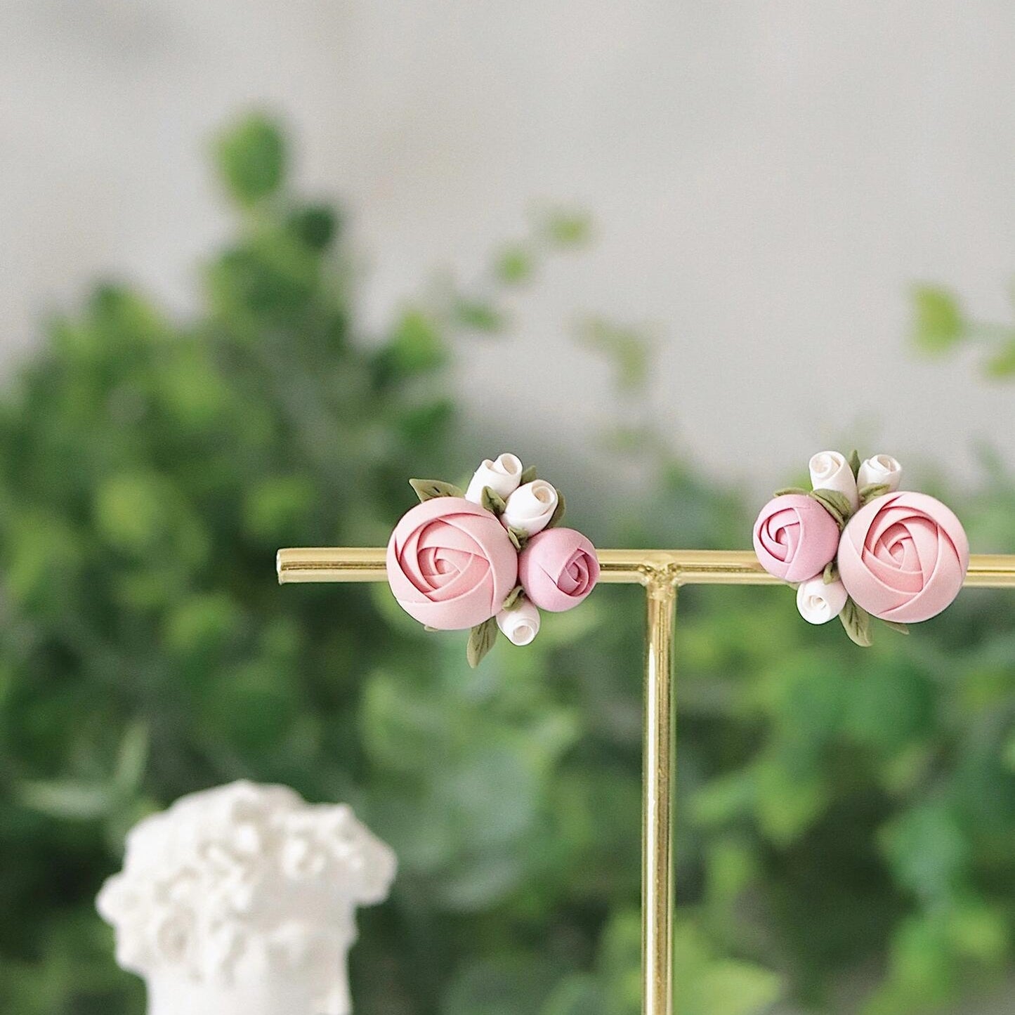 Handmade Clay Earrings - Pink Rose