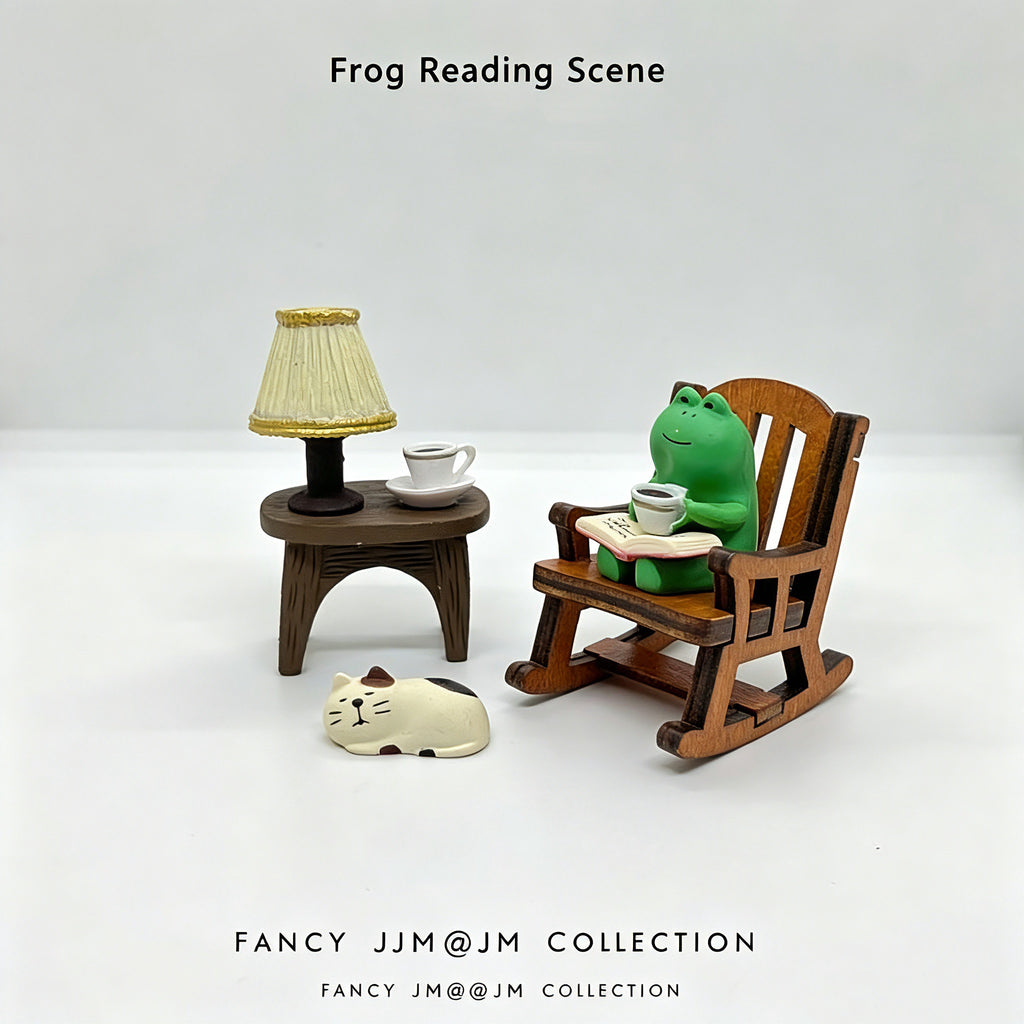 Cute Frog Reading Figurines