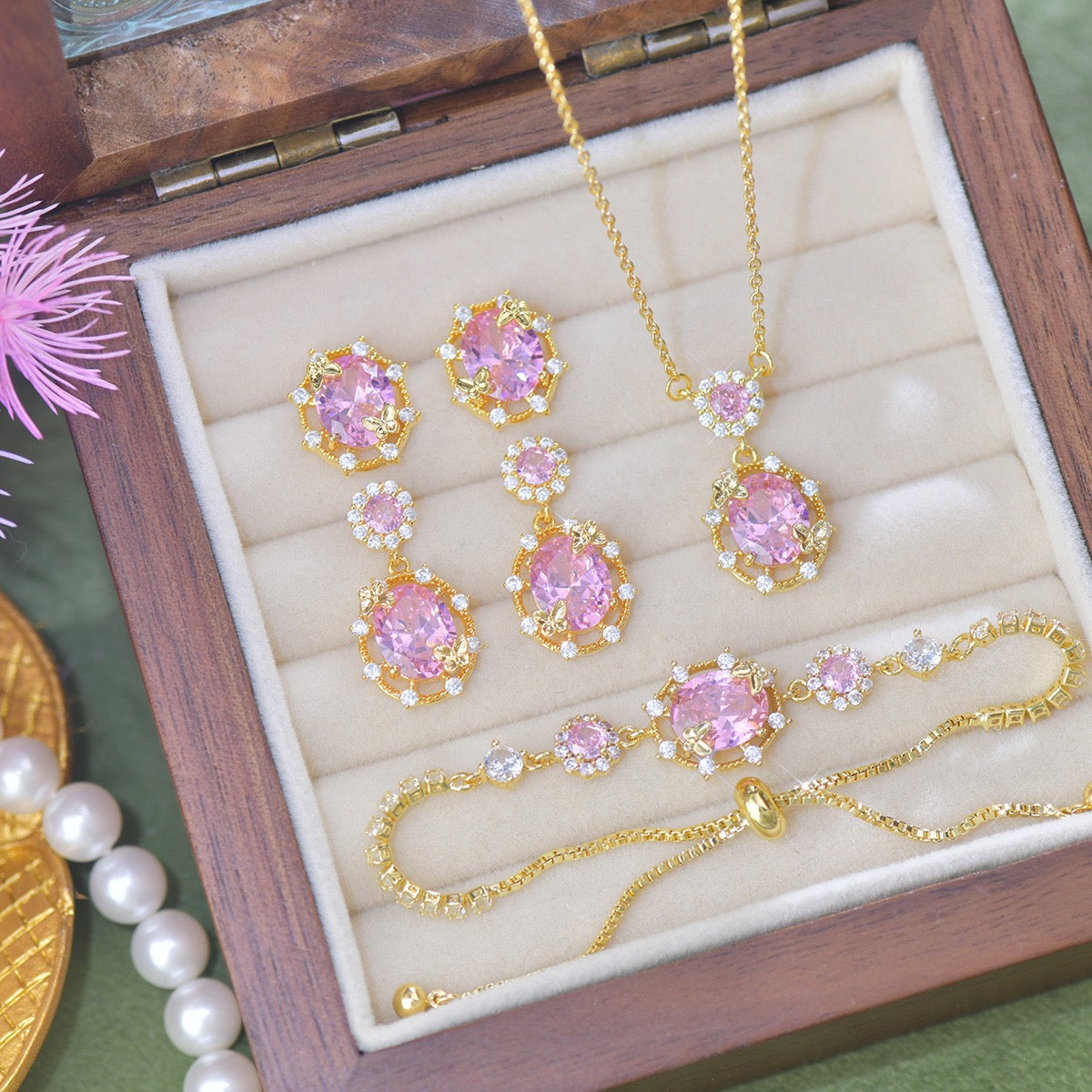 Luxe Openwork Fresh Pink Jewelry Set