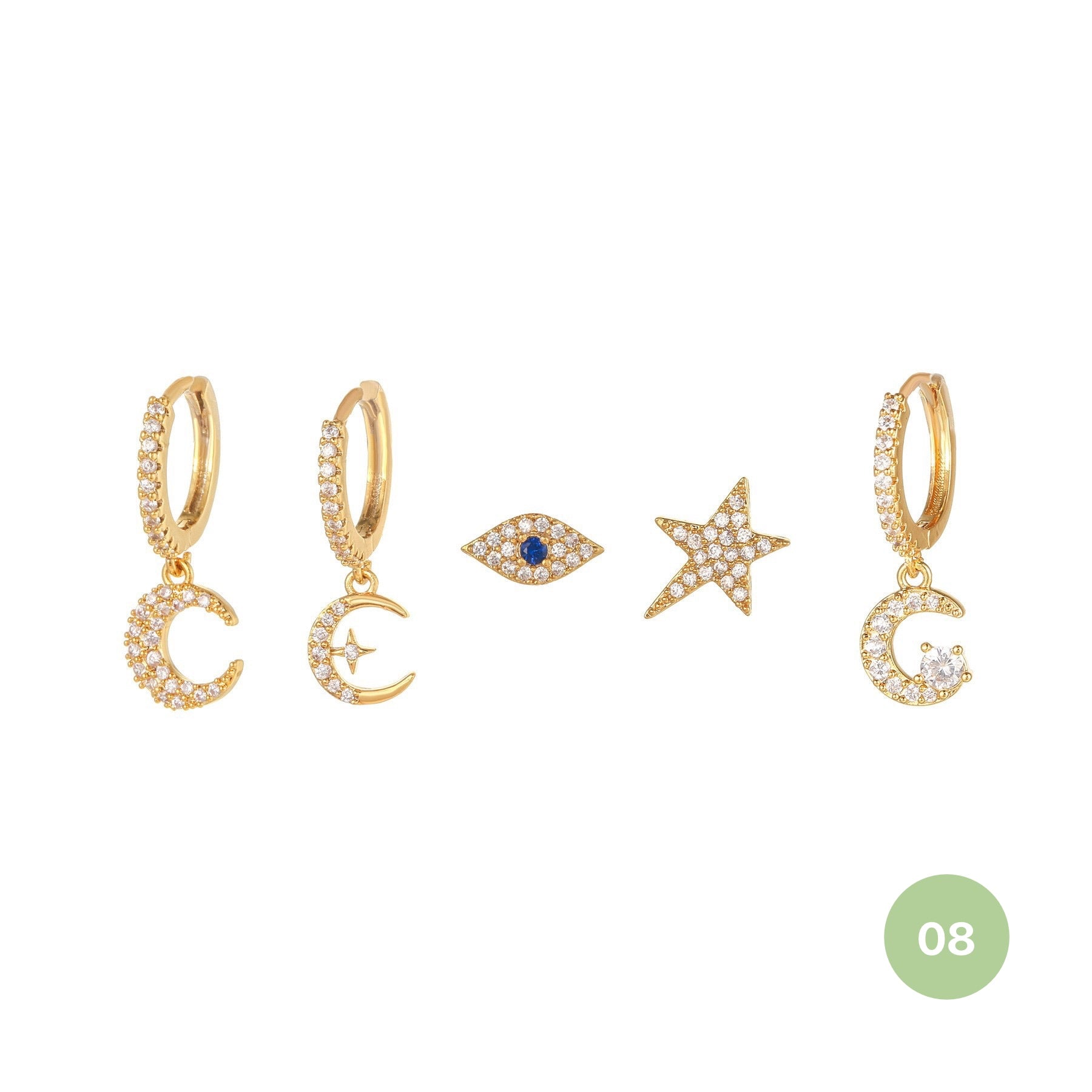 Moon and Star Hoop Earring Set