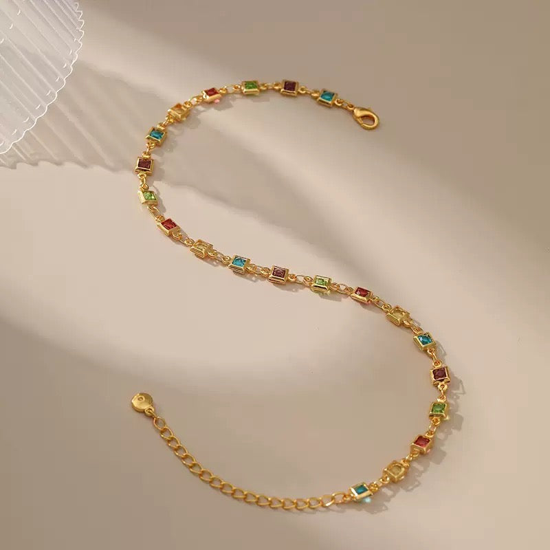Dainty Rainbow Diamond Anklet