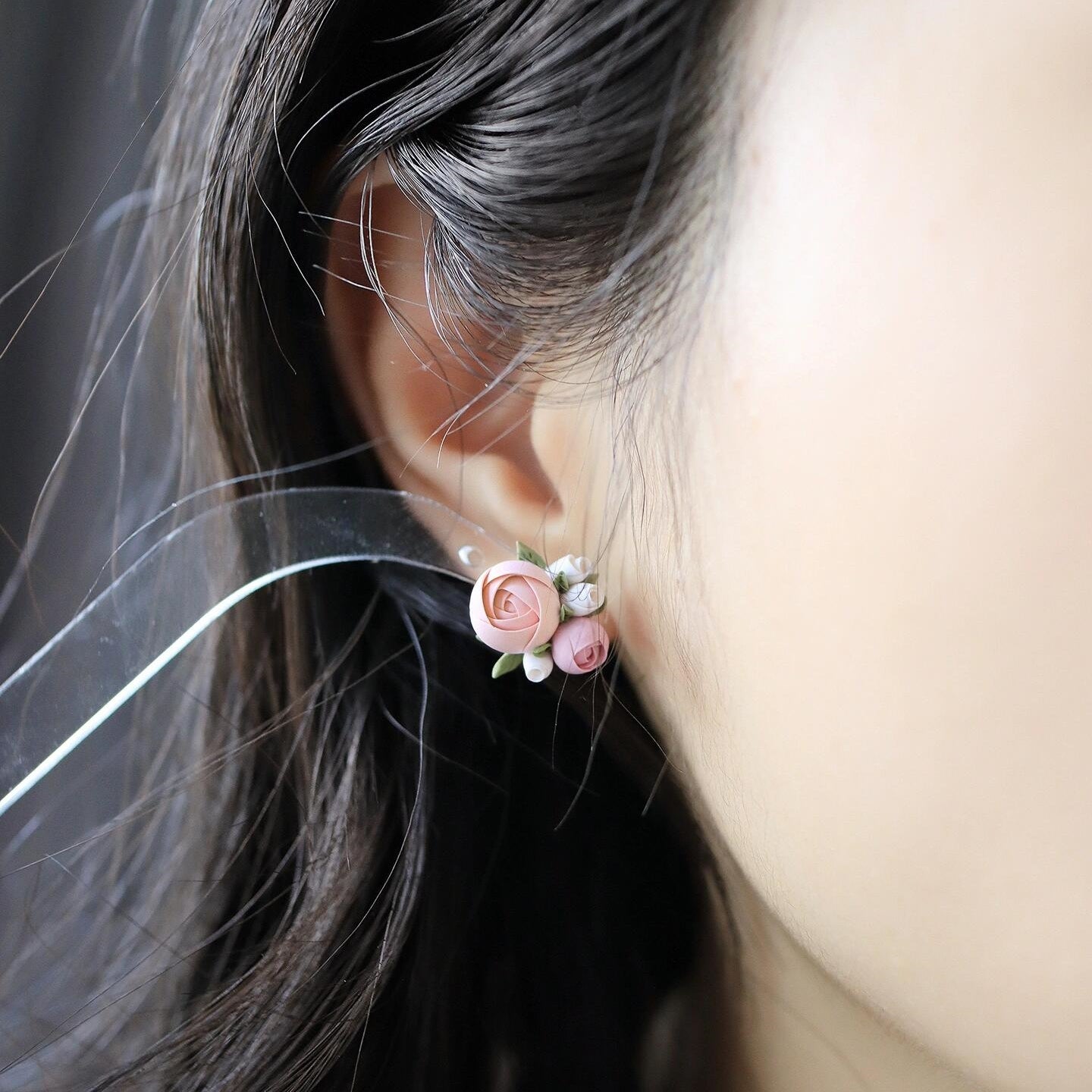 Handmade Clay Earrings - Pink Rose