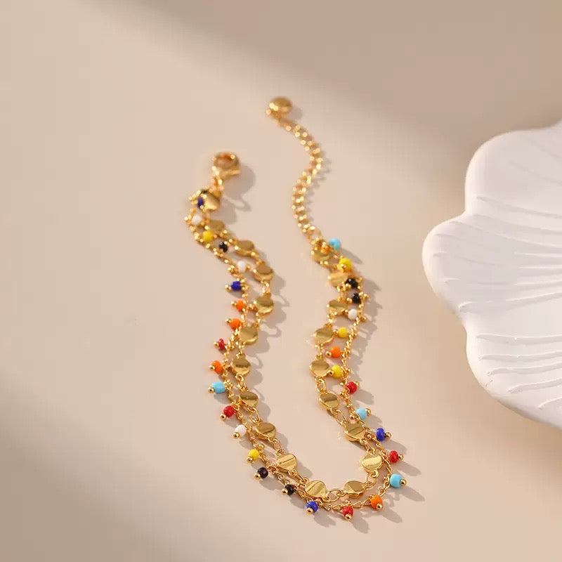 Double layer Rainbow Diamond Anklet