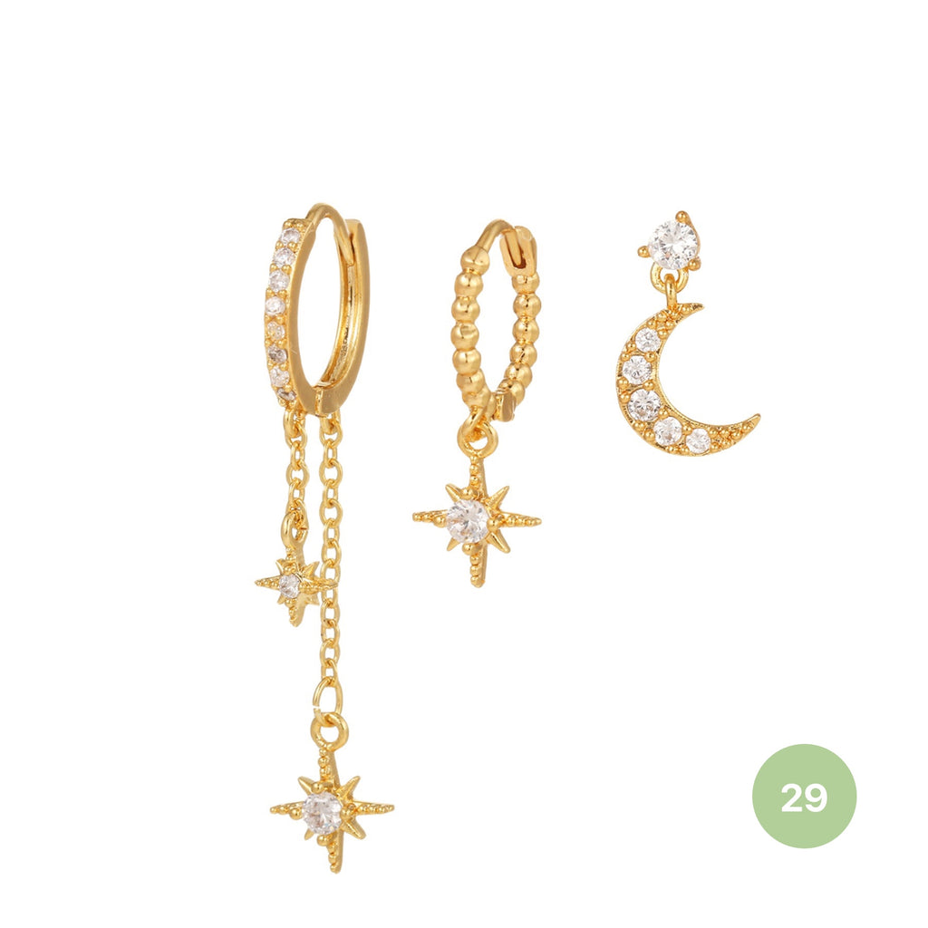 Moon and Star Hoop Earring Set