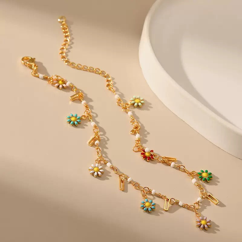 Dainty Rainbow Daisy Anklet