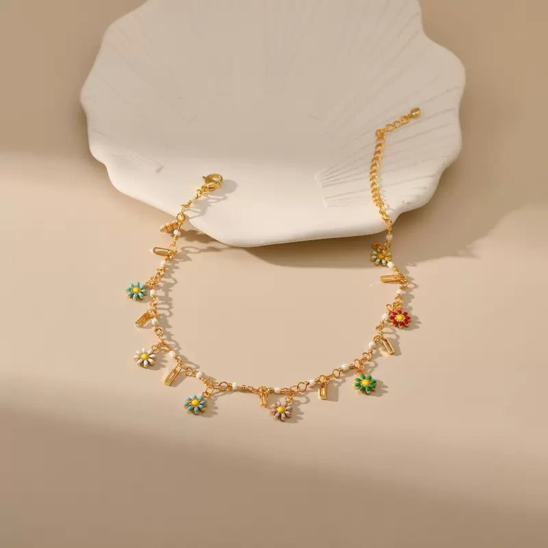 Dainty Rainbow Daisy Anklet