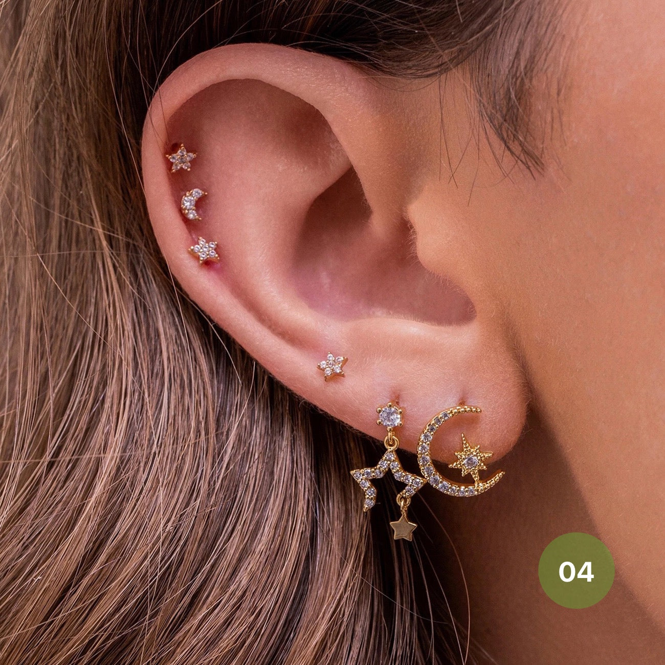 Moon and Star Hoop Earring Set