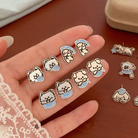 Silver Puppy Stud Earrings