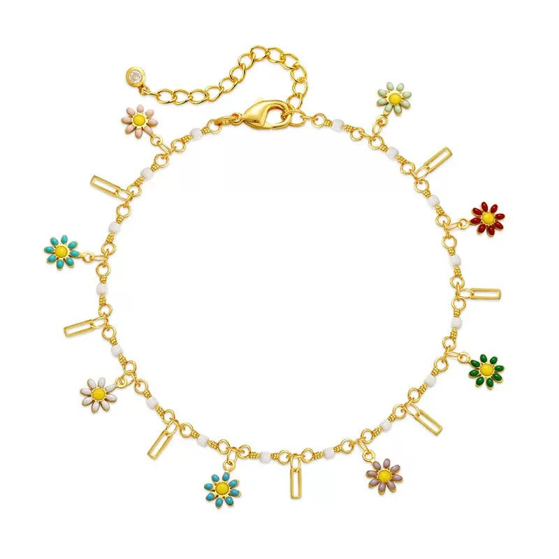 Dainty Rainbow Daisy Anklet