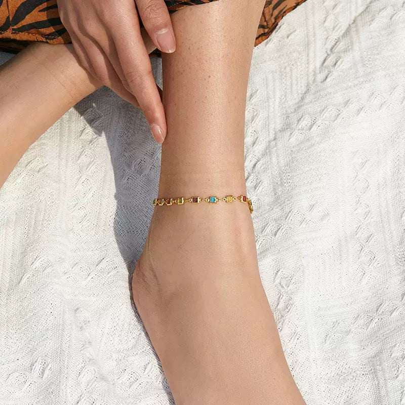 Dainty Rainbow Diamond Anklet