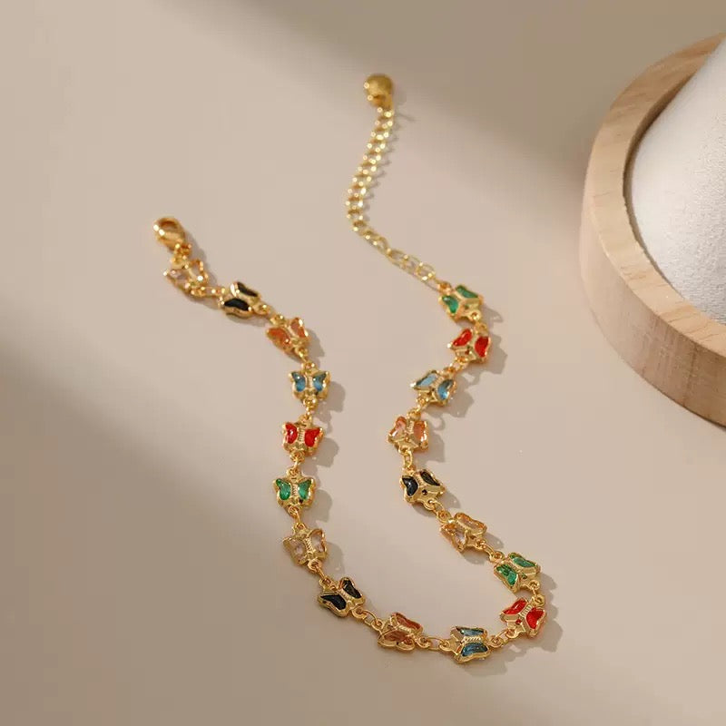 Dainty Rainbow Butterfly Anklet