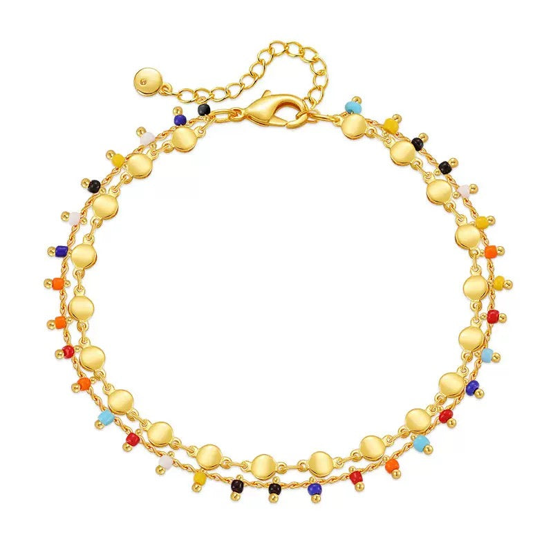 Double layer Rainbow Diamond Anklet