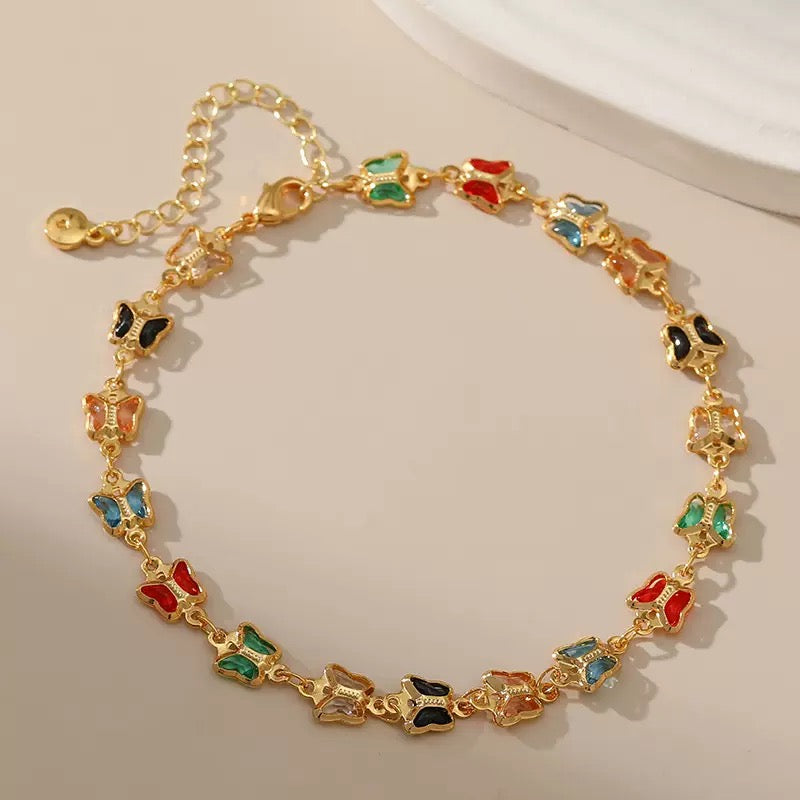 Dainty Rainbow Butterfly Anklet