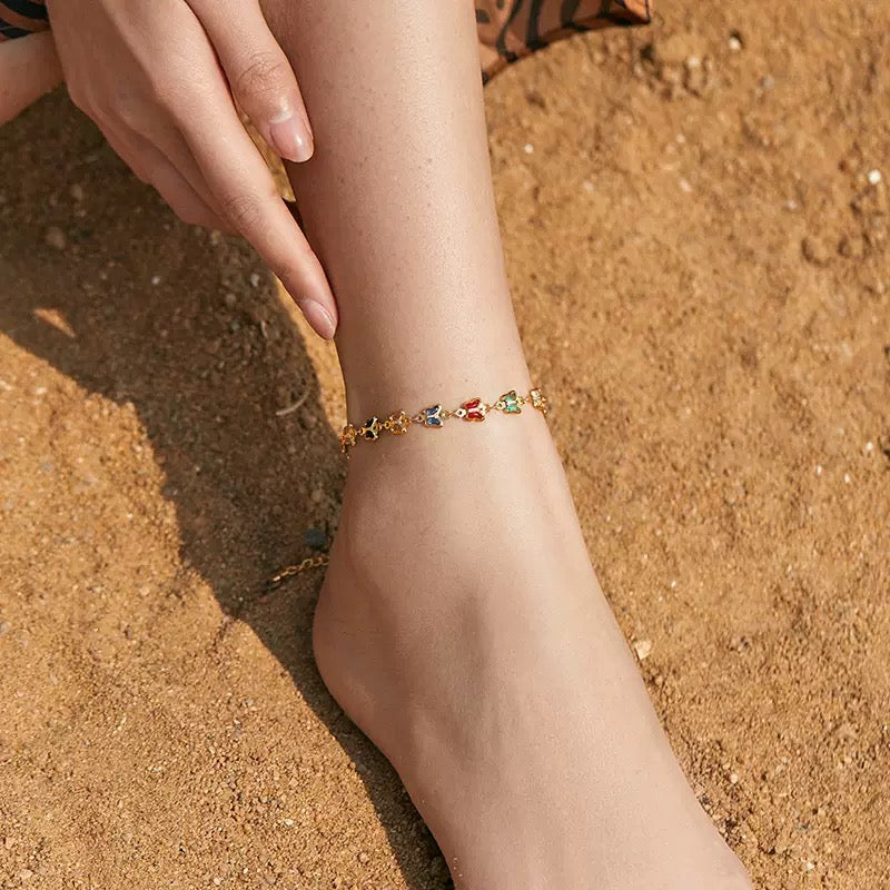Dainty Rainbow Butterfly Anklet
