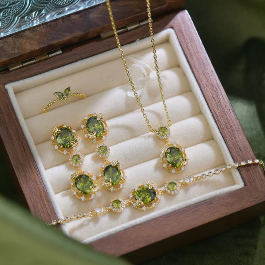 Luxe Openwork Fresh Green Jewelry Set