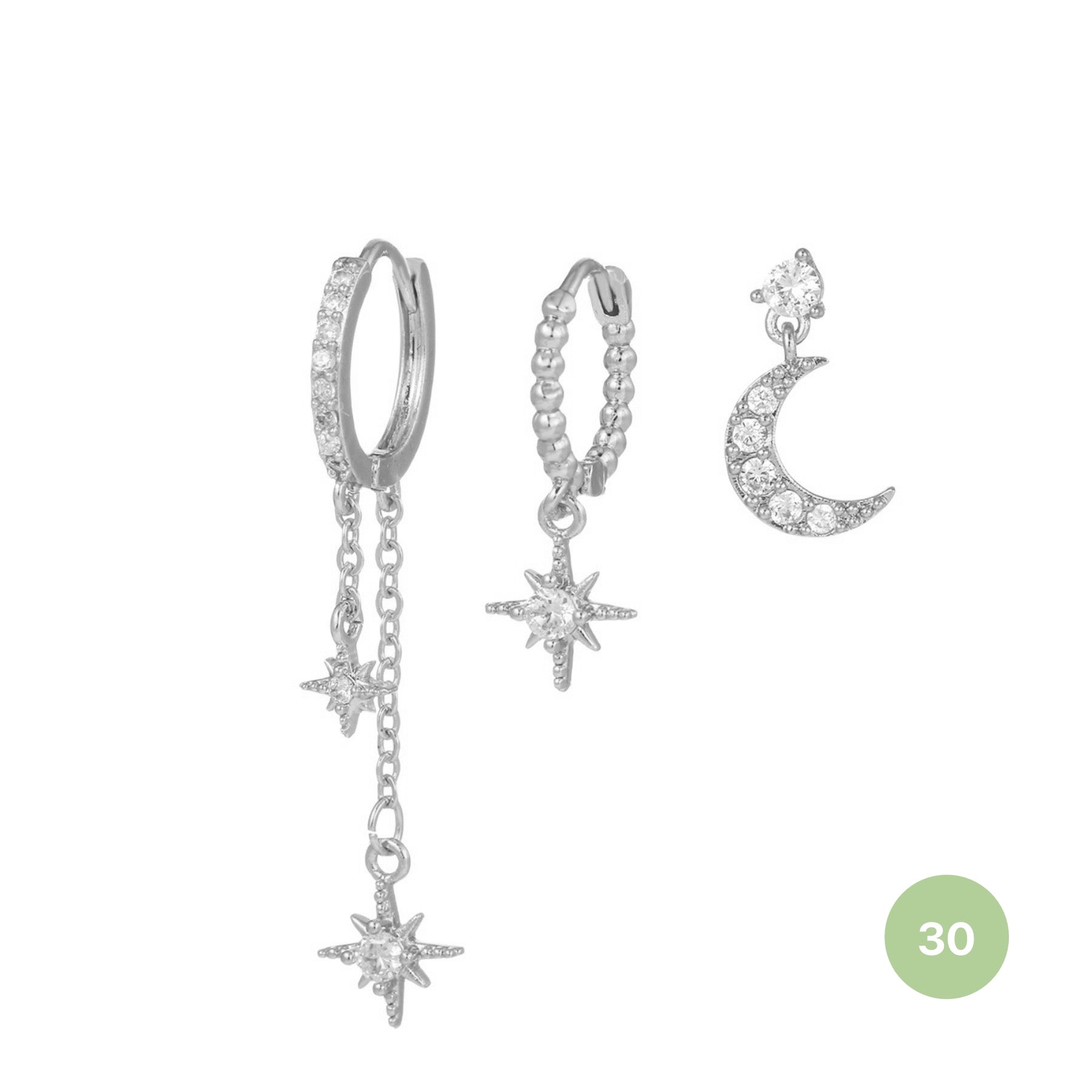 Moon and Star Hoop Earring Set