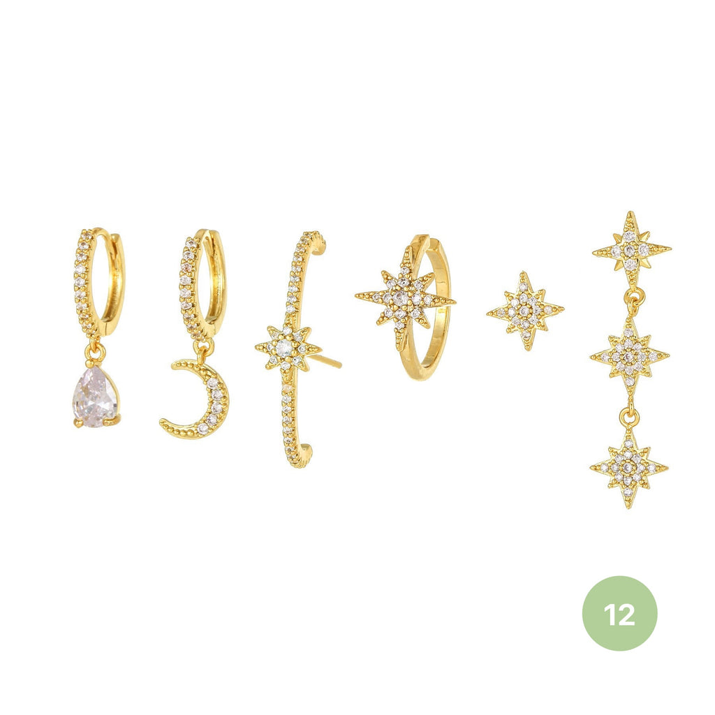 Moon and Star Hoop Earring Set