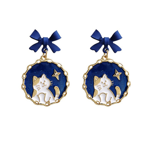 Cat with Star Earrings