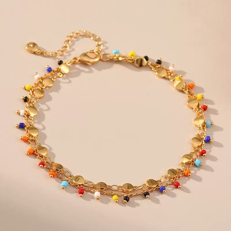 Double layer Rainbow Diamond Anklet