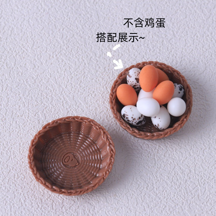 仿真迷你面包筐小竹篮 面包托盘 diy食玩树脂配件 娃娃屋玩具摆件
