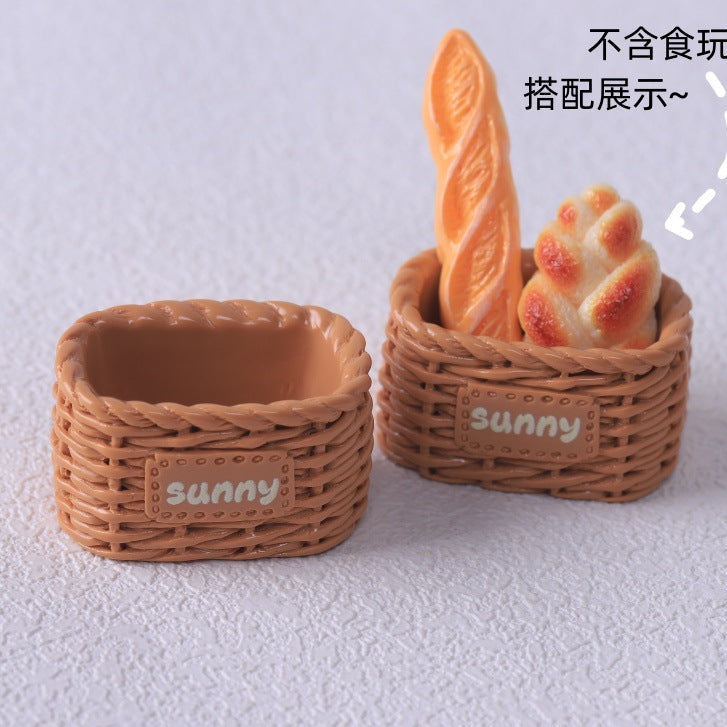 仿真迷你面包筐小竹篮 面包托盘 diy食玩树脂配件 娃娃屋玩具摆件