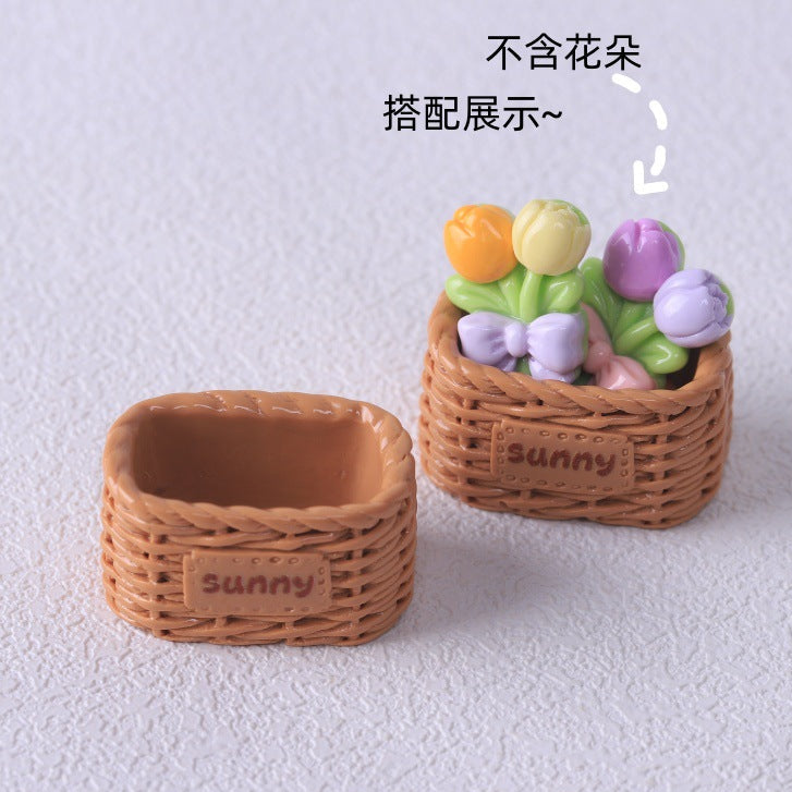 仿真迷你面包筐小竹篮 面包托盘 diy食玩树脂配件 娃娃屋玩具摆件