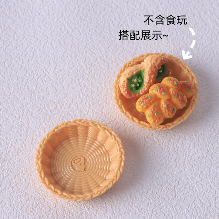 仿真迷你面包筐小竹篮 面包托盘 diy食玩树脂配件 娃娃屋玩具摆件