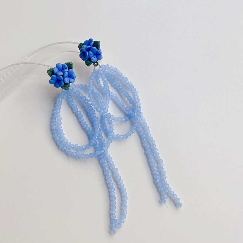 Blue flower beaded earrings