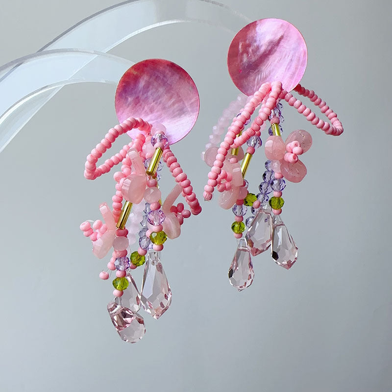 Oil Painting Garden Shell Tassel Stud Earrings