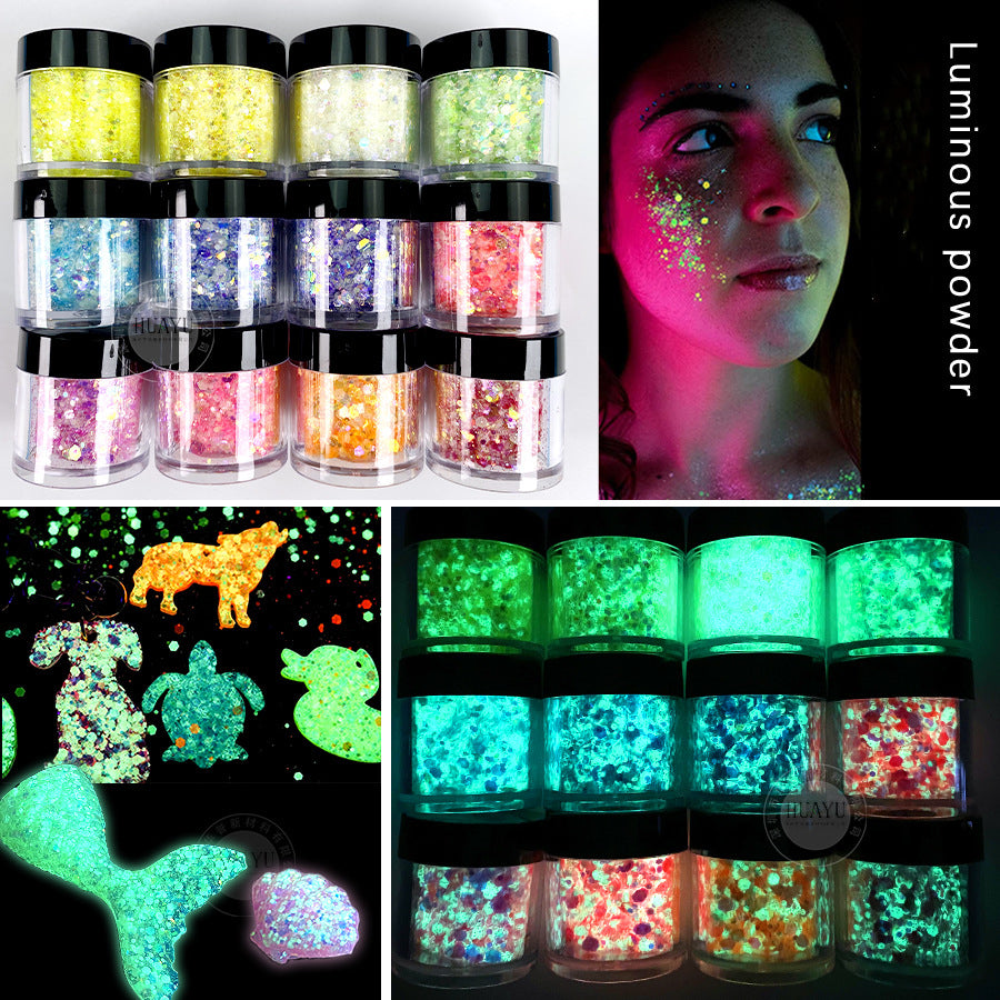 Glowing Powder 12 colors Set  (Strong Luminous)