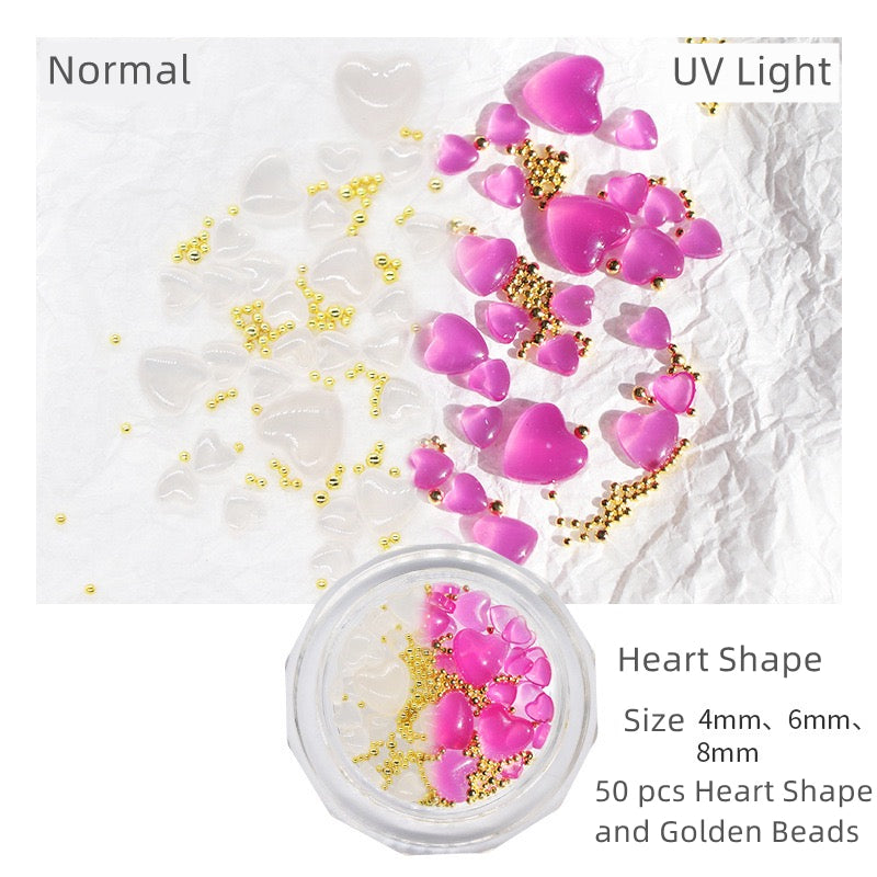 Mini Flower and Heart Charms  (Strong luminous and UV change)