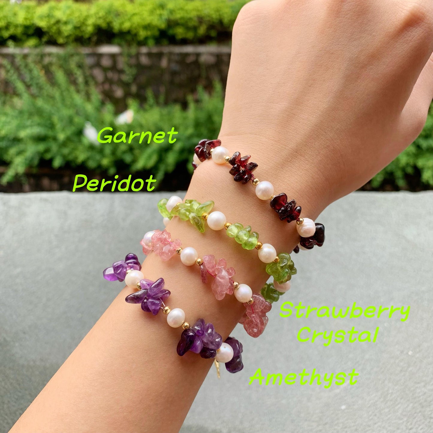 [Secret Garden] Natural Crystal Bracelet strawberry crystal/peridot/garnet/amethyst