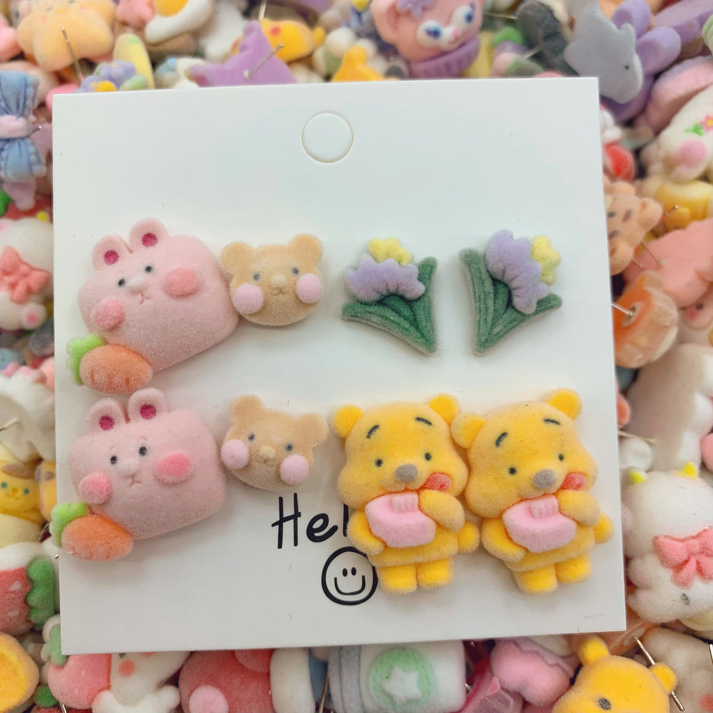 【 Special series 】 Flocking Stud Earrings with Protection Tools